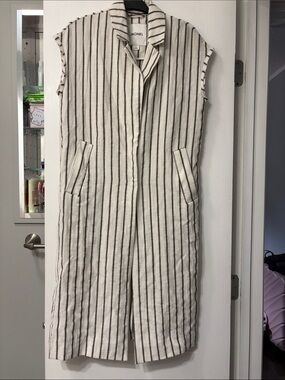 MonkL White Sleeveless Long Vest with Black Vertical Stripes size XS